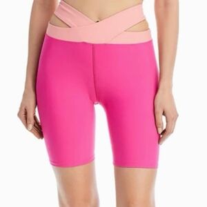 NWT AQUA Athletic Cutout High Rise Bike Shorts Women's XS Fuchsia Peach